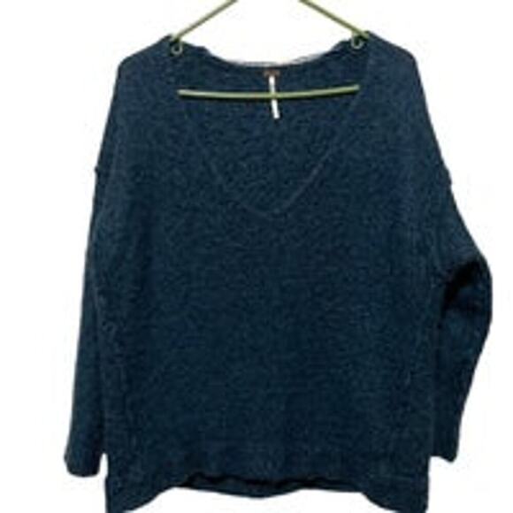Free People Lofty Alpaca‎ Blend Teal V-neck Sweater - Picture 1 of 8
